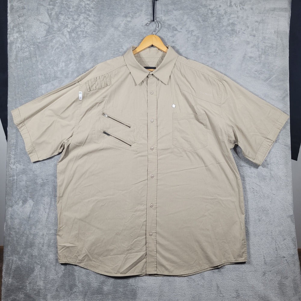 Rocawear Button Up Shirt Mens 5X Tan RCWR Primero Ripstop Utility Short Sleeve